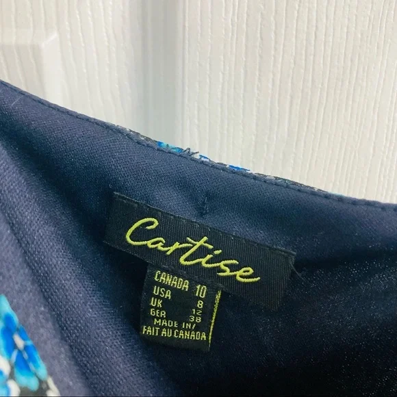 Vintage Cartise Dress Maxi Blue Black Floral Ruffled High Low Long Summer Small - Picture 10 of 12